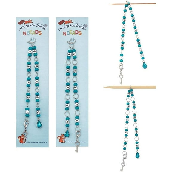 2 Pcs Alloy Number Beads Knitting Row Counter Chains Acrylic Link Beads Stitch Marker Row Counter Chains with Teardrop/Key Pendant for Sewing Knitting Crochet Tracking Project Progress colorful