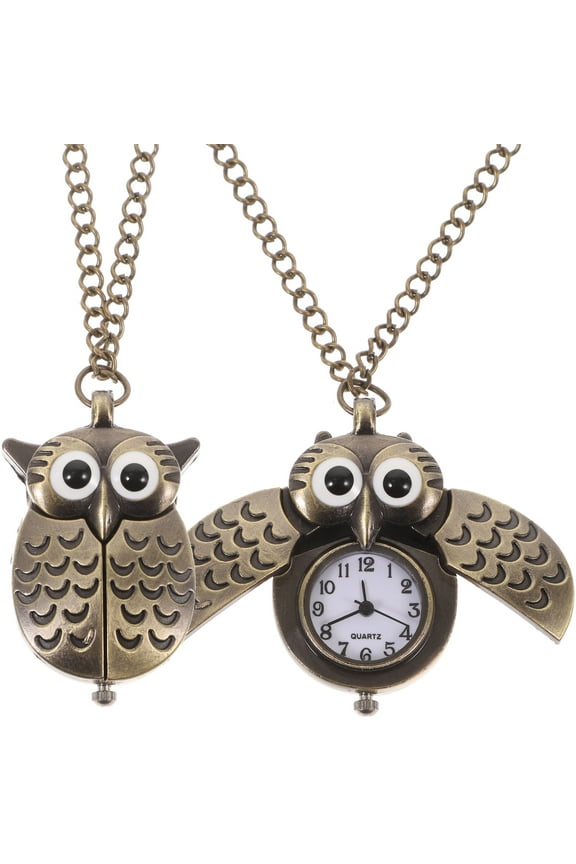 2 Pcs Vintage Alloy Pocket Watch Necklace for Men with Mechanical Quartz Movement and Owl Design Chain