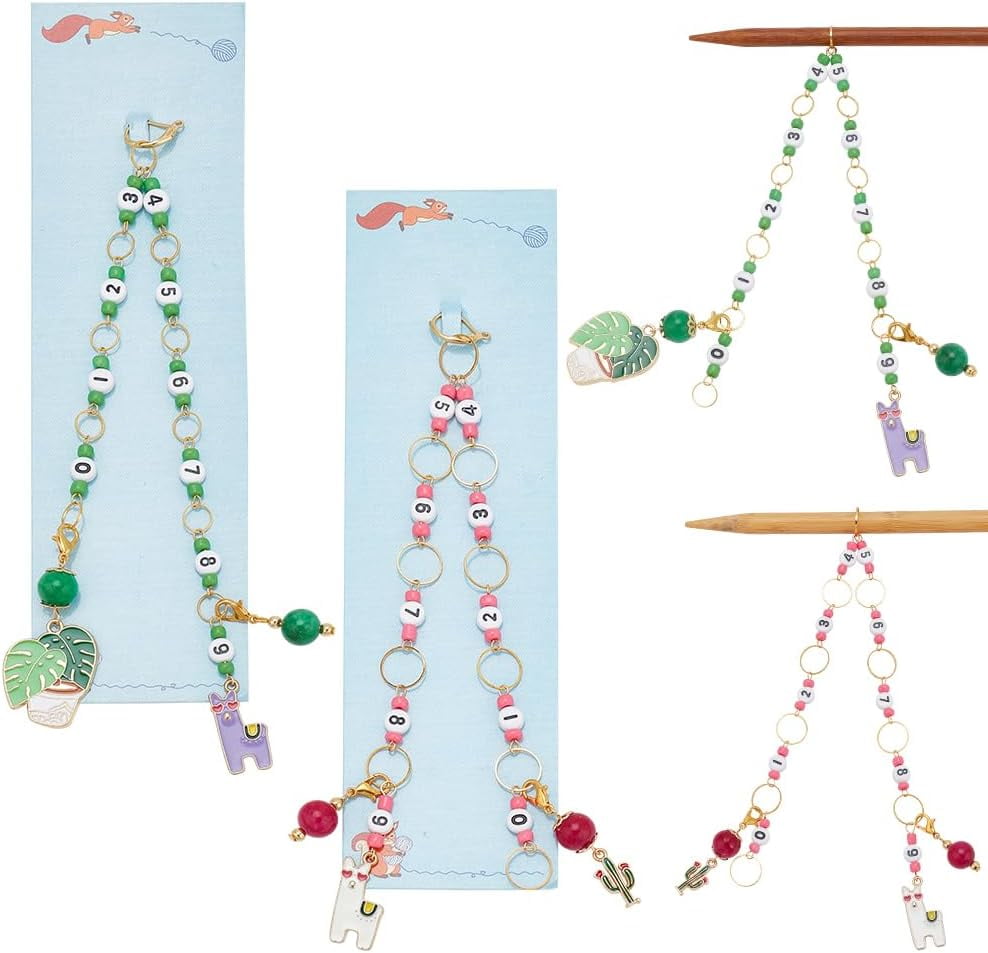 2 Pcs Alpaca and Plant Knitting Row Counter Chains Number Beads Acrylic