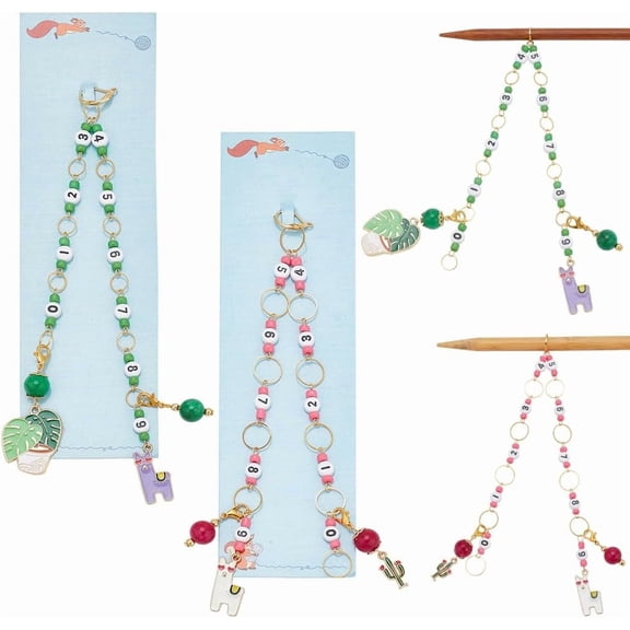 2 Pcs Alpaca and Plant Knitting Row Counter Chains Number Beads Acrylic Stitch Markers Row Counting Accessories for Knitting Crochet Tracking Project Progress for DIY Golden