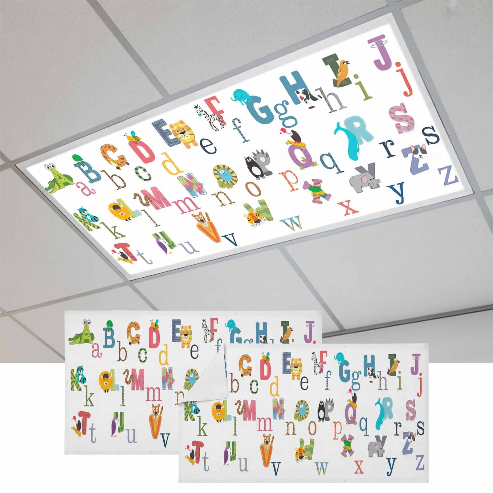 2 Pcs Alphabet Letter Fluorescent Light Covers Colorful Cartoon Animals ...