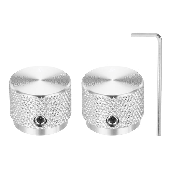 2 Pcs Aluminium Potentiometer Knobs, 1/4" (6mm) Universal Volume Tone Control Knobs with Arrow Indicator, 3/5" Silver(20x15.5mm)