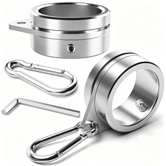 2 Pcs Aluminum Alloy Flag Pole Rings, 360 Rotating Flagpole Flag Mounting Rings Spinning Flag Pole Kit with Carabiner for 1.3-1.5 Inch Diameter