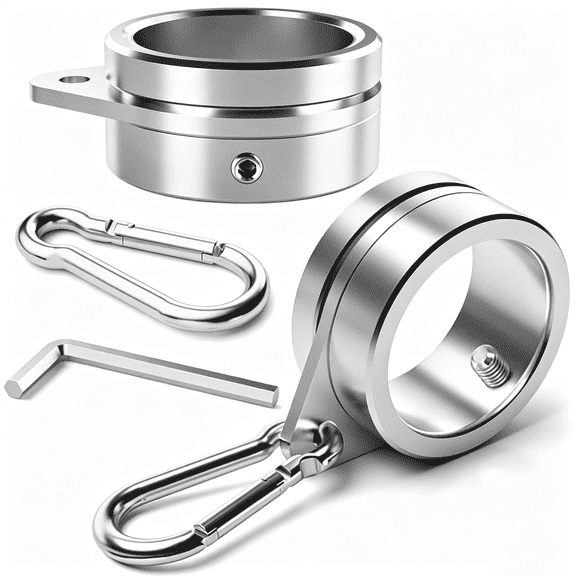 2 Pcs Aluminum Alloy Flag Pole Rings, 360° Rotating Flagpole Flag Mounting Rings Spinning Flag Pole Kit with Carabiner for 1.3-1.5 Inch Diameter