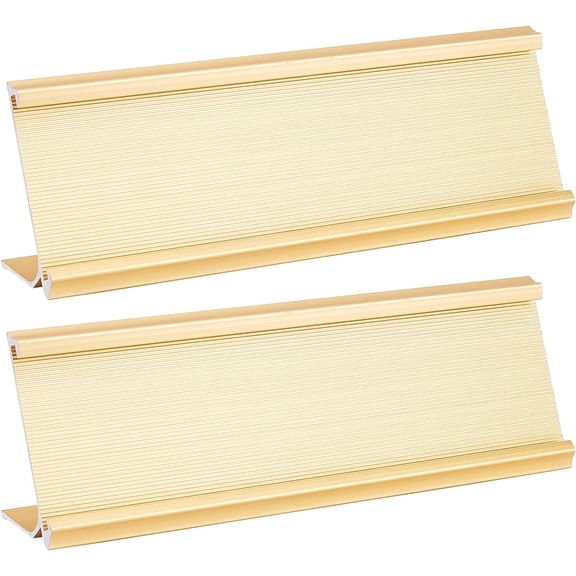 2 Pcs Aluminum Desk Name Plate Holder 7.87x2.42 L-Shaped Metal Desk Name Sign Rack Golden Professional Desktop Display Stand for Meeting Room Office Home