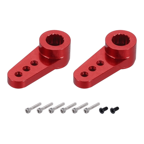 2 Pcs Aluminum Servo Horn 15T Servo Horn Steering Short Arm 17.5mm Length Red Suitable for Model Accessories