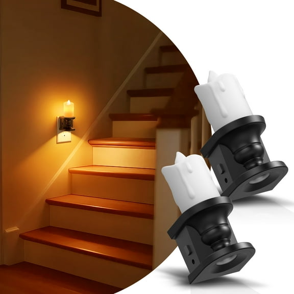 2 Pcs Amber Flickering Flame Candle Night Light with Dimmer