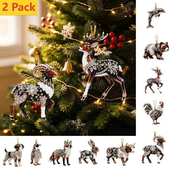 2 Pcs Animal Hanging Christmas Ornaments for Christmas Tree, Christmas Decorations Indoor Outdoor for Home Holiday Decor, Gift for Family Friends, Assorted Wildlife Animal Style, 3.15in