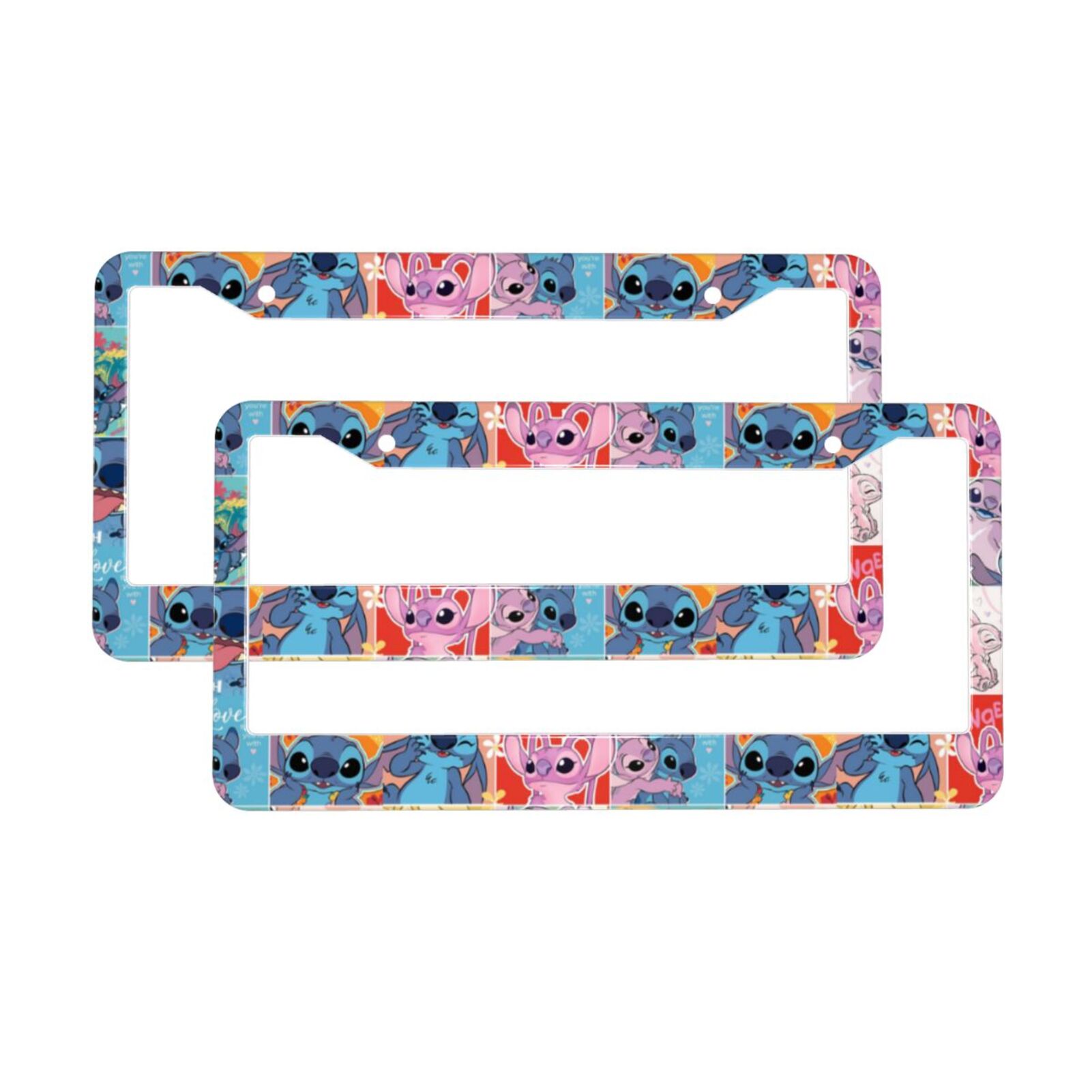 2 Pcs Anime Lilo and Stitch Car License Plate Frame Cute Front Rear