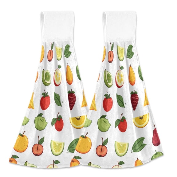 2 Pcs Apple Pear Banana Lime Grape Kitchen Hand Towels with Hanging Loops Absorbent Soft Fast Drying Decor Bath Towels