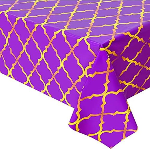 2 Pcs Arabian Tablecloth Purple Gold Lattice Plastic Table Covers 87 x 51 Inches Arabian Nights Themed Party Decorations for Birthday Party Supplies$$Home Decor, Kitchen, & Other