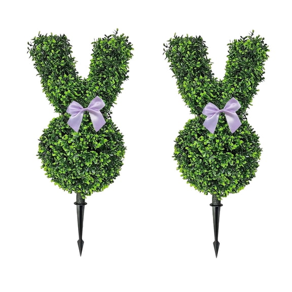 2 Pcs Artificial Bunny Topiary, 2 ft Bunny Shaped Topiary Trees, Faux Boxwood Topiary Bunny with Planter Pots for Indoor Outdoor Home Porch Decor Artificial Bunny Boxwood Plants