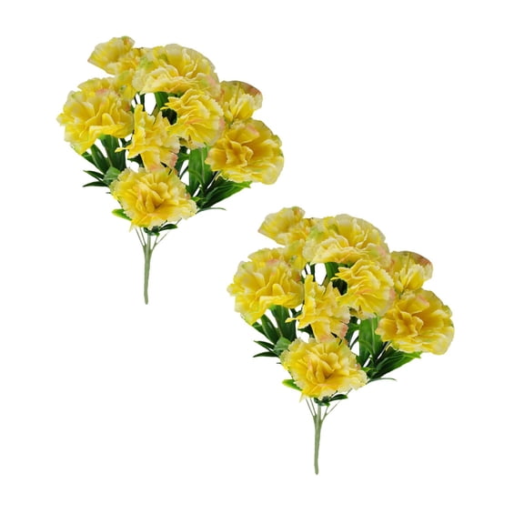 2 Pcs Artificial Carnations Flowers, Outdoor UV Resistant No Fade Artificial Flower, Mini Carnation Silk Petals Fake Flowers Forever Plants for Home Party and Wedding Decor, 11.81", Yellow