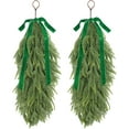 thumbnail image 1 of 2 Pcs Artificial Christmas Teardrop Swag 28" Faux Norfolk Pine Needles Branches Reusable Hanging Greenery Wreath with Velvet Bow for Holiday Door Table Mantle Fireplace Indoor Outdoor Decor, 1 of 14