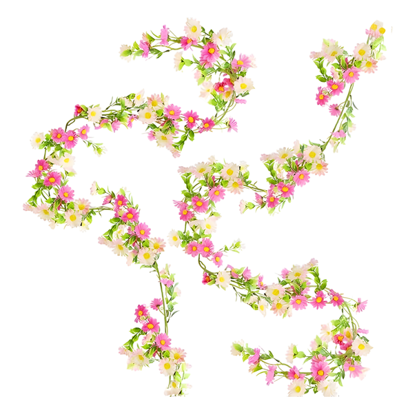 2 Pcs Artificial Daisy Garland, 5.9 ft / 1.8 m Fake Hanging Vines, Silk Flower Garlands, Pink Daisy Spring Home Decor, Wedding Arch Wall Decor