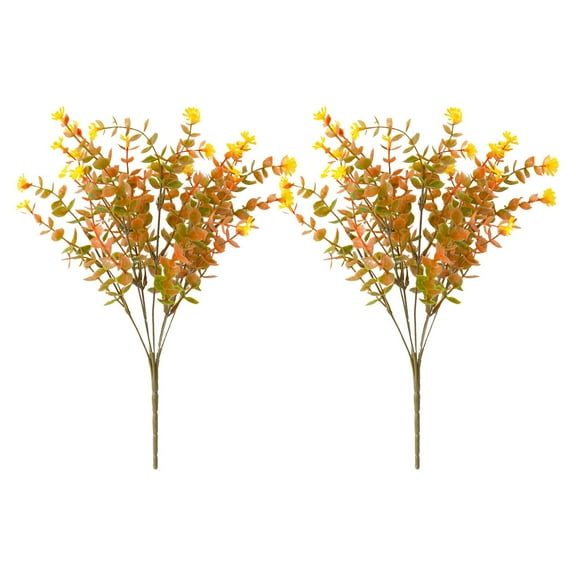 2 Pcs Artificial Fall Chrysanthemum Bushes, 7-Branch Silk Mums for Indoor Outdoor Planter, Front Porch, Thanksgiving Table, Autumn Wreath, Harvest Party, Year-After-Year Décor, , 2*Artificial Flowers