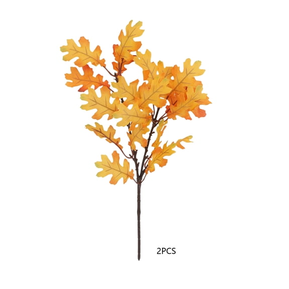 2 Pcs Artificial Fall Oak Leaves Branches,15 Inch Fake Autumn Foliage Branches for Table Centerpieces Vases Filler,Farmhouse Home Kitchen Thanksgiving Decor,Yellow