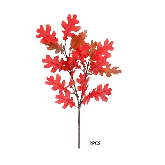 2 Pcs Artificial Fall Oak Leaves Branches,15 Inch Fake Autumn Foliage Branches for Table Centerpieces Vases Filler,Farmhouse Home Kitchen Thanksgiving Decor,Red