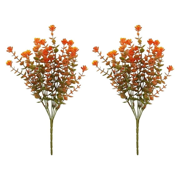 2 Pcs Artificial Fall Red Chrysanthemum Picks, 7-Stem Silk Mum Flowers for Outdoor Planter, Porch Pot, Thanksgiving Centerpiece, Autumn Garland, Rustic Harvest Home Decor, , 2*Artificial Flowers