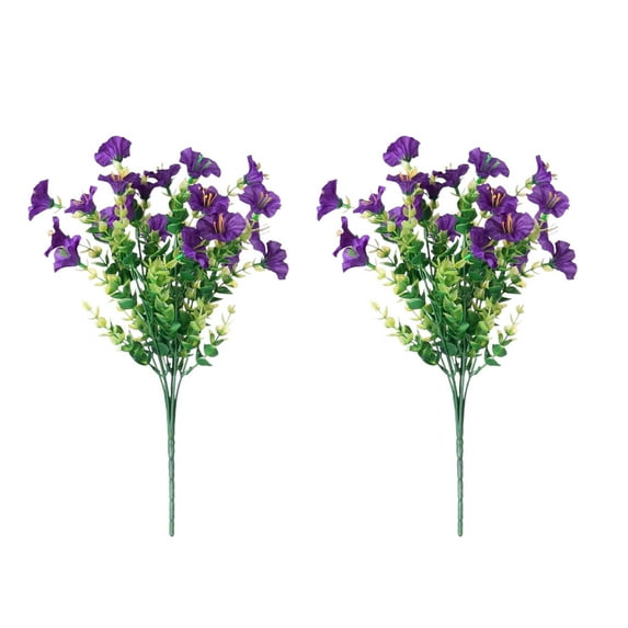 2 Pcs Artificial Flowers for Outdoors, Morning Glory Silk Flowers Decoration for Indoors Window Boxes Gardens Wedding Spring Summer Home Decor (Purple)