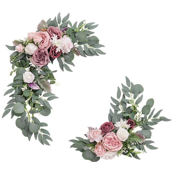 2 Pcs Artificial Flowers for Wedding Arch, Flower Swags with Rose and Succulent Mix, Pre-Made Garland Set, Floral Decorations for Indoor Outdoor Beach Church Ceremonies