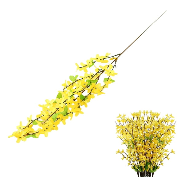 2 Pcs Artificial Forsythia Branches Yellow Silk Spring Flowers Artificial Orchids Flowers Fake Jasmine Faux Forsythia Stems for Home Wedding Indoor Outdoor Party Table Floral Arrangement Decor