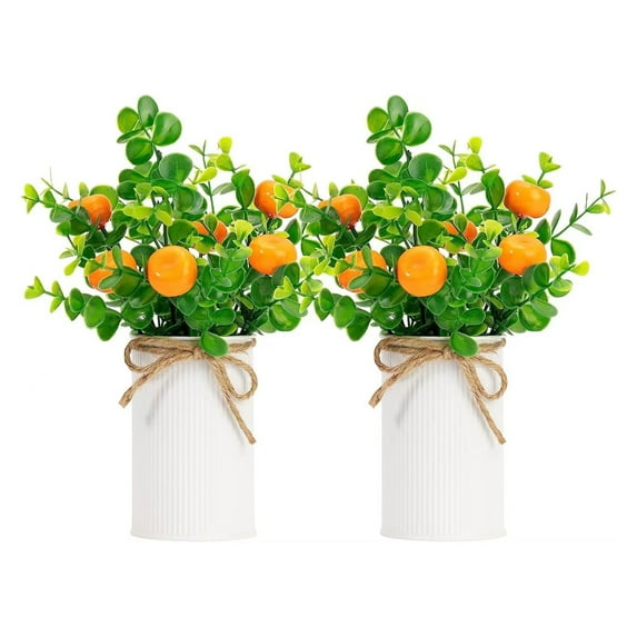 2 Pcs Artificial Fruit Tree Faux Potted Plants Artificial Potted Fruit Tree Office Coffee Table Decor