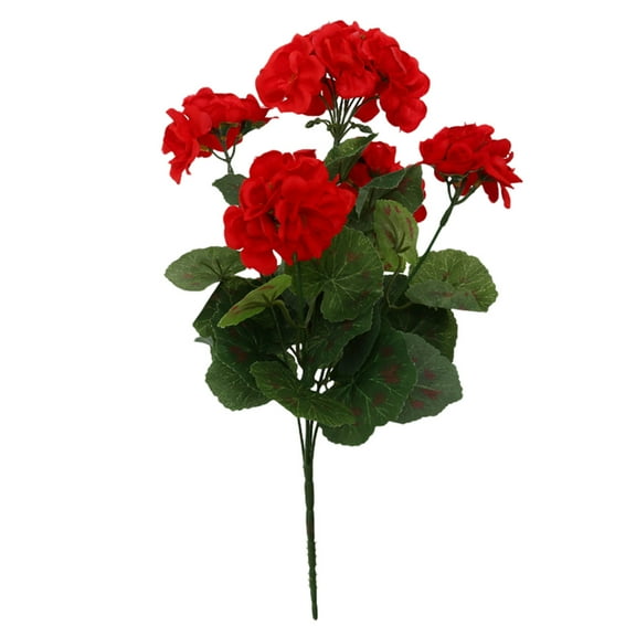 2 Pcs Artificial Geranium Flower Bundles, 13.7 In Silk Plastic Faux Floral Decor for Porch Basket, Red