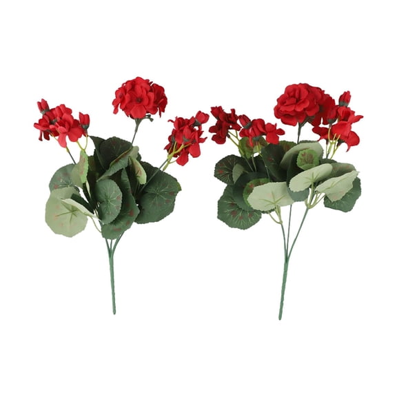 2 Pcs Artificial Geranium Flowers, 13.7 Inch Red Silk Plants For Outdoor Garden Decor, Realistic Fake Bushes For Hanging Baskets Planters And Indoor Home Centerpieces