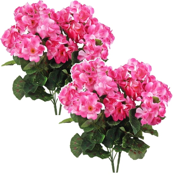 2 Pcs Artificial Geranium Flowers for Outdoors Fake Geranium Silk Flower Outdoor UV Resistant Garden Plants Faux Geranium Flowers for Christmas Home Kitchen Table Centerpieces Decor, 13.7", Pink