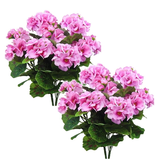 2 Pcs Artificial Geraniums Outdoor Silk Flowers Rose Red Faux Geranium Bush, Realistic Artificial Geraniums for Indoor Garden Patio Grave Cemetery Vase Decor Rtificial Geraniums for Outdoors
