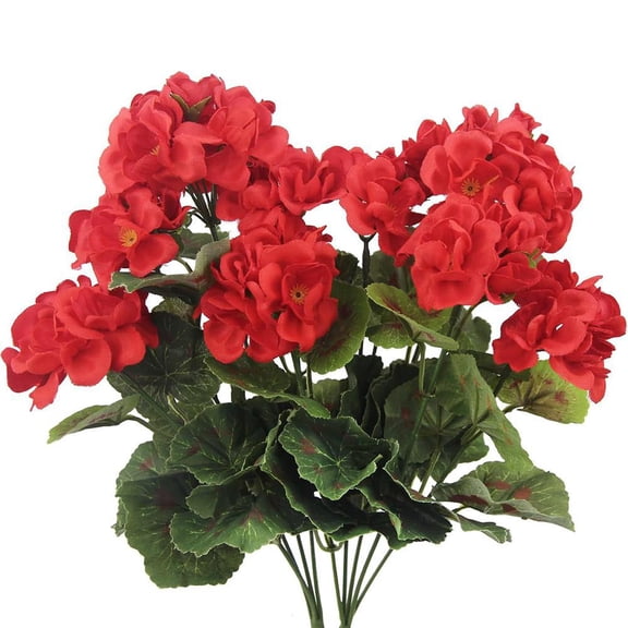 2 Pcs Artificial Geraniums Silk Flowers Outdoor Artificial Geranium Bush Red- W4T0