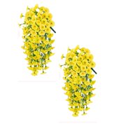 2 Pcs Artificial Hanging Flowers for Outdoors Morning Glory Artificial Flowers Spring Summer Decoration UV Resistant Fuchsia Faux Flowers for Outdoor Planters Front Door Porch Patio, 29.5", Yellow