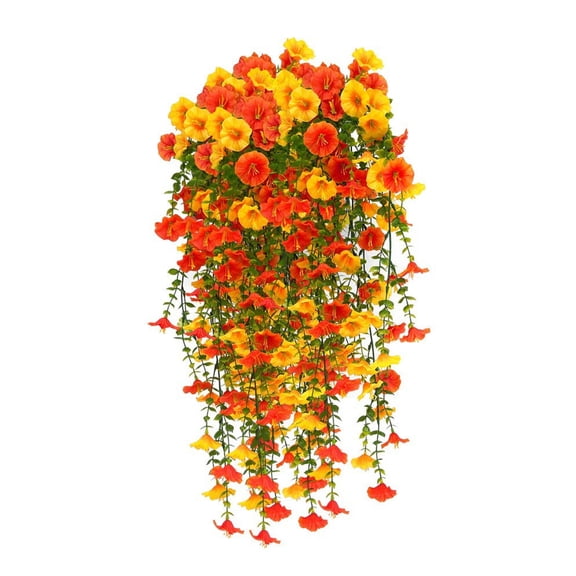 2 Pcs Artificial Hanging Morning Glory Flowers, Faux Trailing Petunia Bush Plant for Basket, Porch, Patio, Wall, Indoor Outdoor Summer Decor
