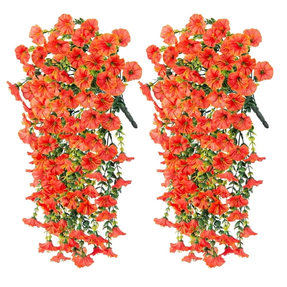 2 Pcs Artificial Hanging Petunia Flowers UV Resistant Faux Flowers Reusable Simulated Petunias for Outdoors Festive Wedding Party Decorations
