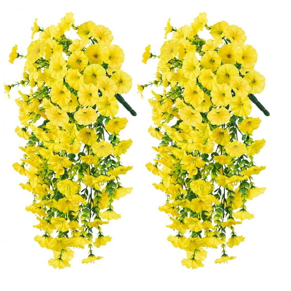 2 Pcs Artificial Hanging Petunia Flowers UV Resistant Faux Flowers Reusable Simulated Petunias for Outdoors Festive Wedding Party Decorations