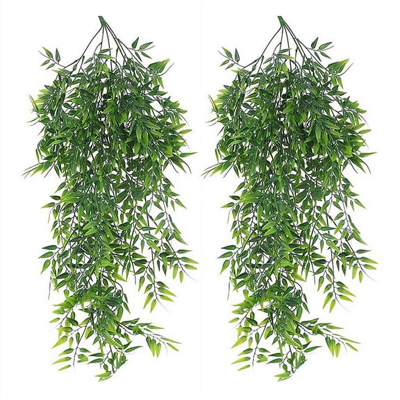2 Pcs Artificial Hanging Plants, 33.5 Inch Faux Bamboo Leaves Vine, Fake Greenery for Indoor Outdoor Decor, Wall Patio Porch Kitchen Garden Wedding Party Decor, No Maintenance