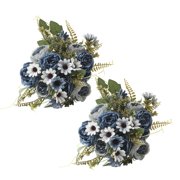 2 Pcs Artificial Peonies Flowers 10 Heads Small Silk Peonies Fake Hydrangea Flowers Arrangements Table Centerpiece Faux Flores for Bridal Wedding Home Decor , 11.8 Inch, Navy