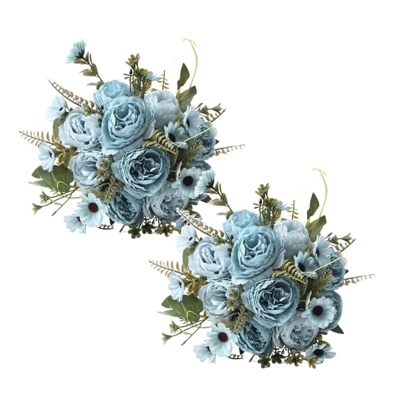 2 Pcs Artificial Peonies Flowers 10 Heads Small Silk Peonies Fake Hydrangea Flowers Arrangements Table Centerpiece Faux Flores for Bridal Wedding Home Decor , 11.8 Inch, Light Blue