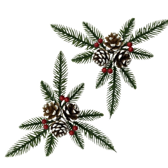 2 Pcs Artificial Pine Branches Christmas Berries Pine Cones Winter Floral Picks Xmas Tree Berry Pine Pincone Pick Red Berries Pine Needle for Christmas Tree Decor Gift Box Present Wrapping Decor