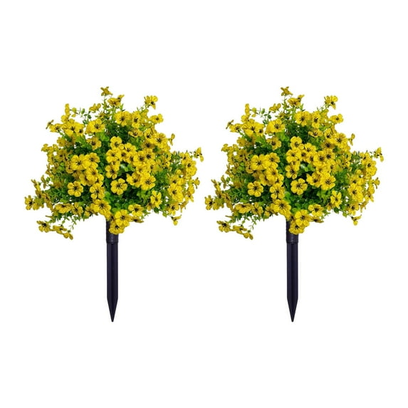 2 Pcs Artificial Topiary Ball with Flowers 22" Topiary Tree Outdoor Front Porch Decor, UV Resistant Faux GreenShrubs with Spike Fake Plant Brush Garden , for Spring Summer Thanksgiving (Yellow)