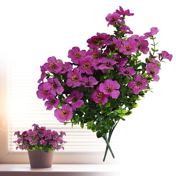 2 Pcs Artificial Violet Flower Stems (Crimson), Realistic Plastic Outdoor Plant for Garden and Courtyard, UV Resistant Fake Spring Decor for Flower Pots