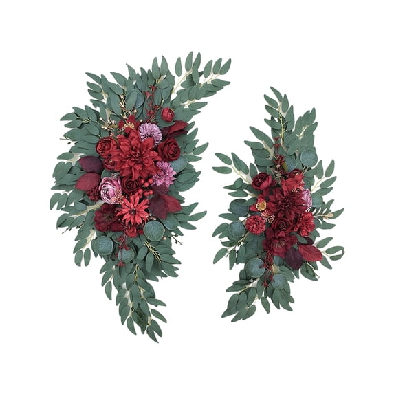 2 Pcs Artificial Wedding Arch Flowers Floral Swag Flower Arch for Ceremony, Wedding Reception Backdrop Decorations