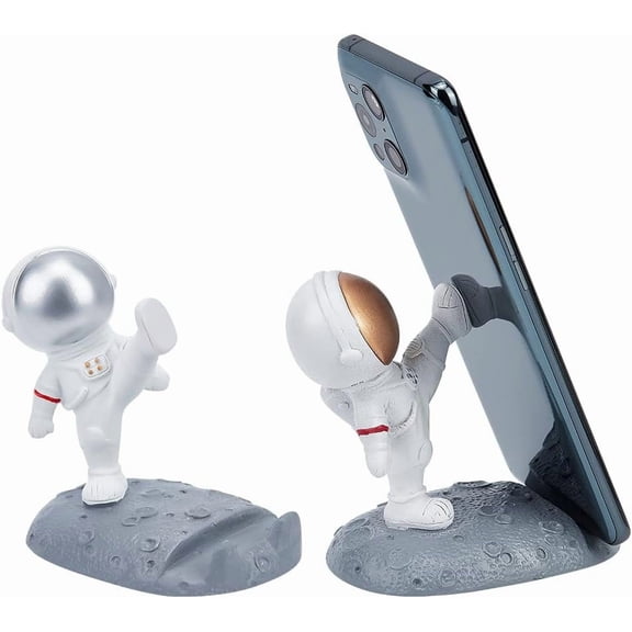 2 Pcs Astronaut Cell Phone Stands 2 Colors Spacerman Statue Resin Mobile Phone Holders Creative Desktop Phone Bracket Portable Mobile Tablet Holder for Gift Decor Home Ornament diy