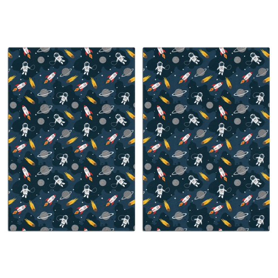 2 Pcs Astronaut and Rocket Black Pattern Funny Kitchen Towels, Microfiber Dish Towels, Kitchen Tea Towels Set 18" X 26"