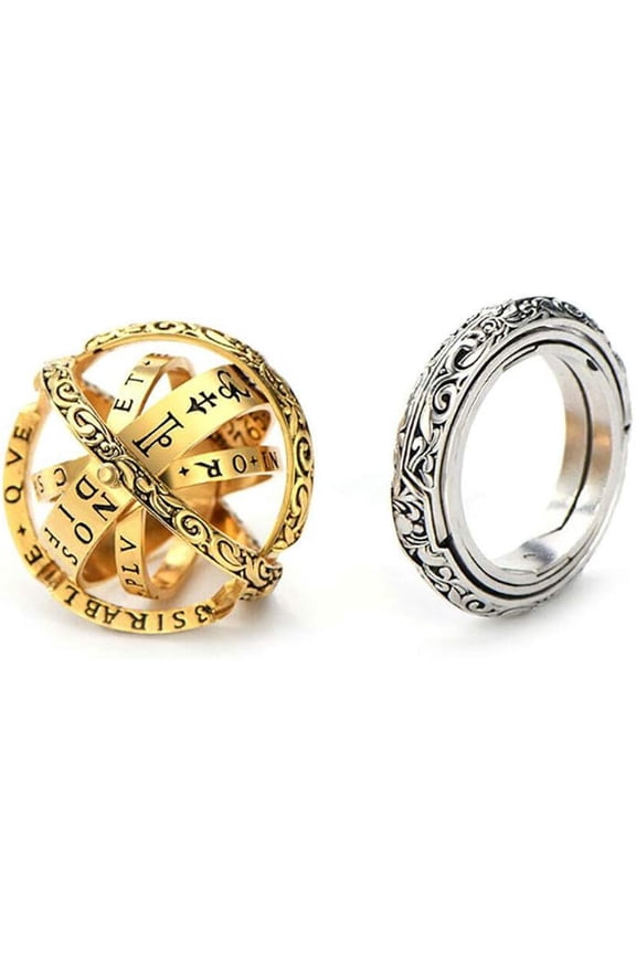 2 Pcs Astronomical Finger Foldable Ring Astronomical Sphere Ball Ring Cosmic Finger Ring for Couple Lover Jewelry GiftGold and Silver