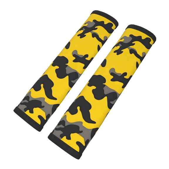 2 Pcs Auto Seat Belt Cover Soft Car Seatbelt Cover Automotive Seat Belt Cushion Pad Cover Shoulder Pad Backpack Shoulder Pad Vector Camouflage Pattern Yellow_1