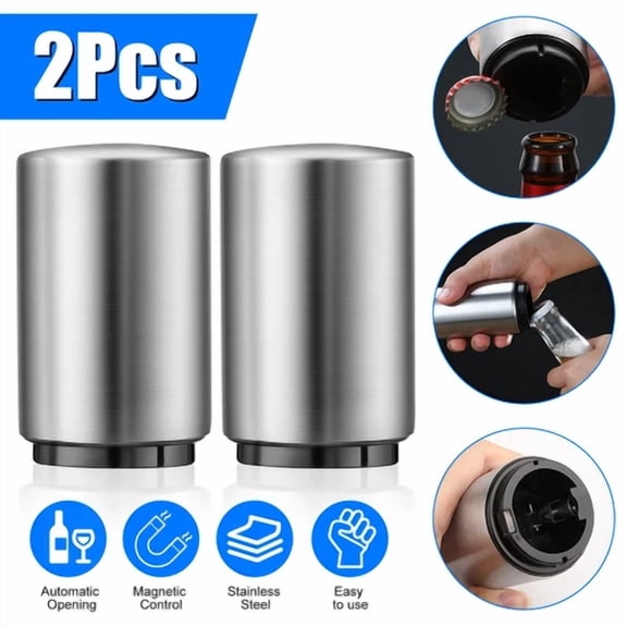 2 Pcs Automatic Beer Soda Bottle Opener Stainless Steel Push Down Cap Bar Party