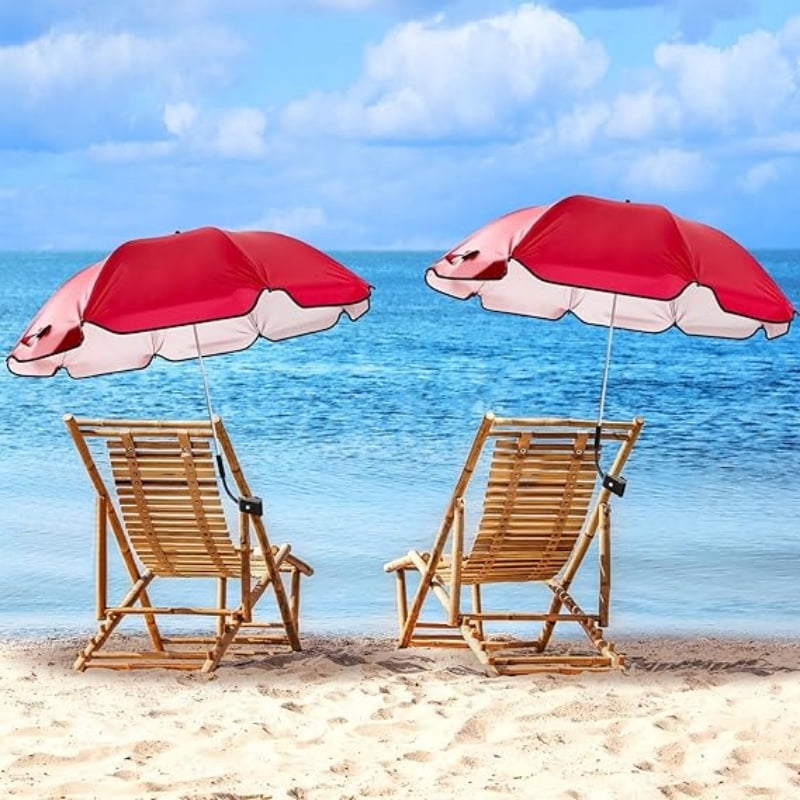 2 Pcs Automatic Chair Umbrella with Universal Clamp 44" UPF 50+ Portable Clamp on Beach Chair Adjustable Wheelchair Umbrella for Outdoor Patio Parasol