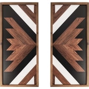 2 Pcs Aztec Wall Western Decor With Wood Framed, 20.9x9.8 Inch Wooden Western Wall Art Southwestern Boho Bathroom Bedroom Living Room Rustic Home Decoration